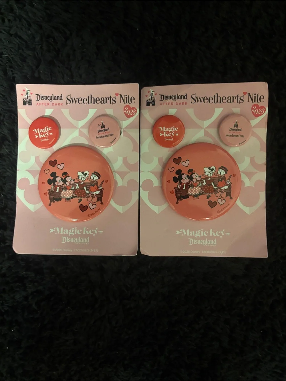 Disney Pink Disneyland Sweethearts'Nite 2023 Magic Key Button Pin Set